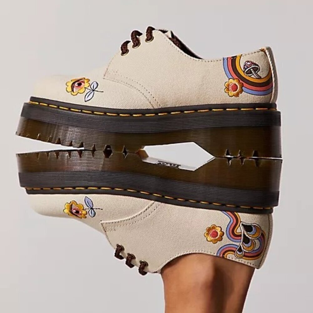 Doc Dr. Martens Vegan 1461 Quad Retro Oxfords Shoe Canvas Platform EU 37 US 6